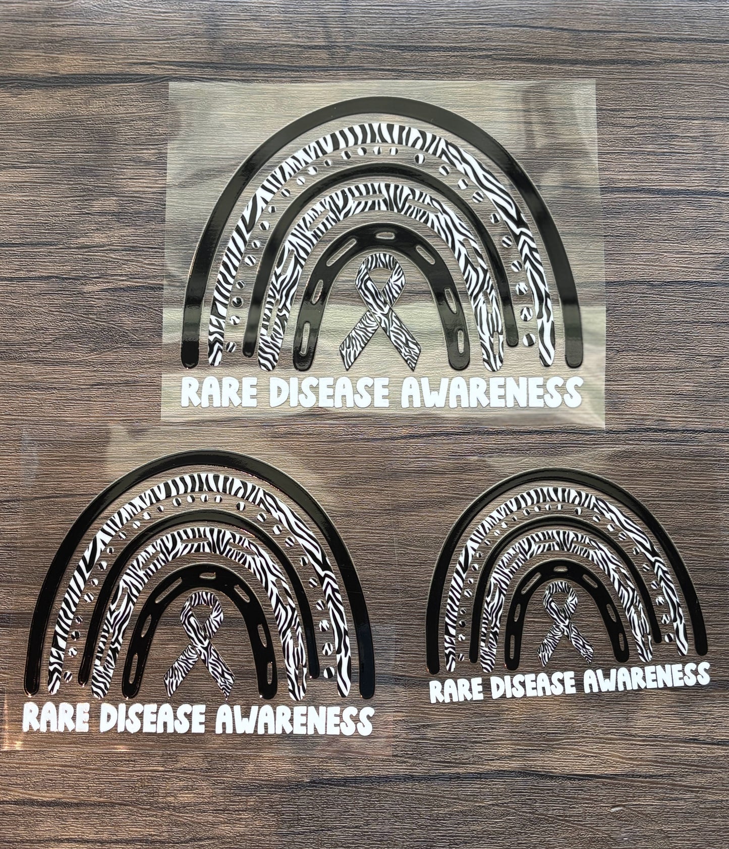 Rare Disease Awareness Rainbow with white font Car Decal