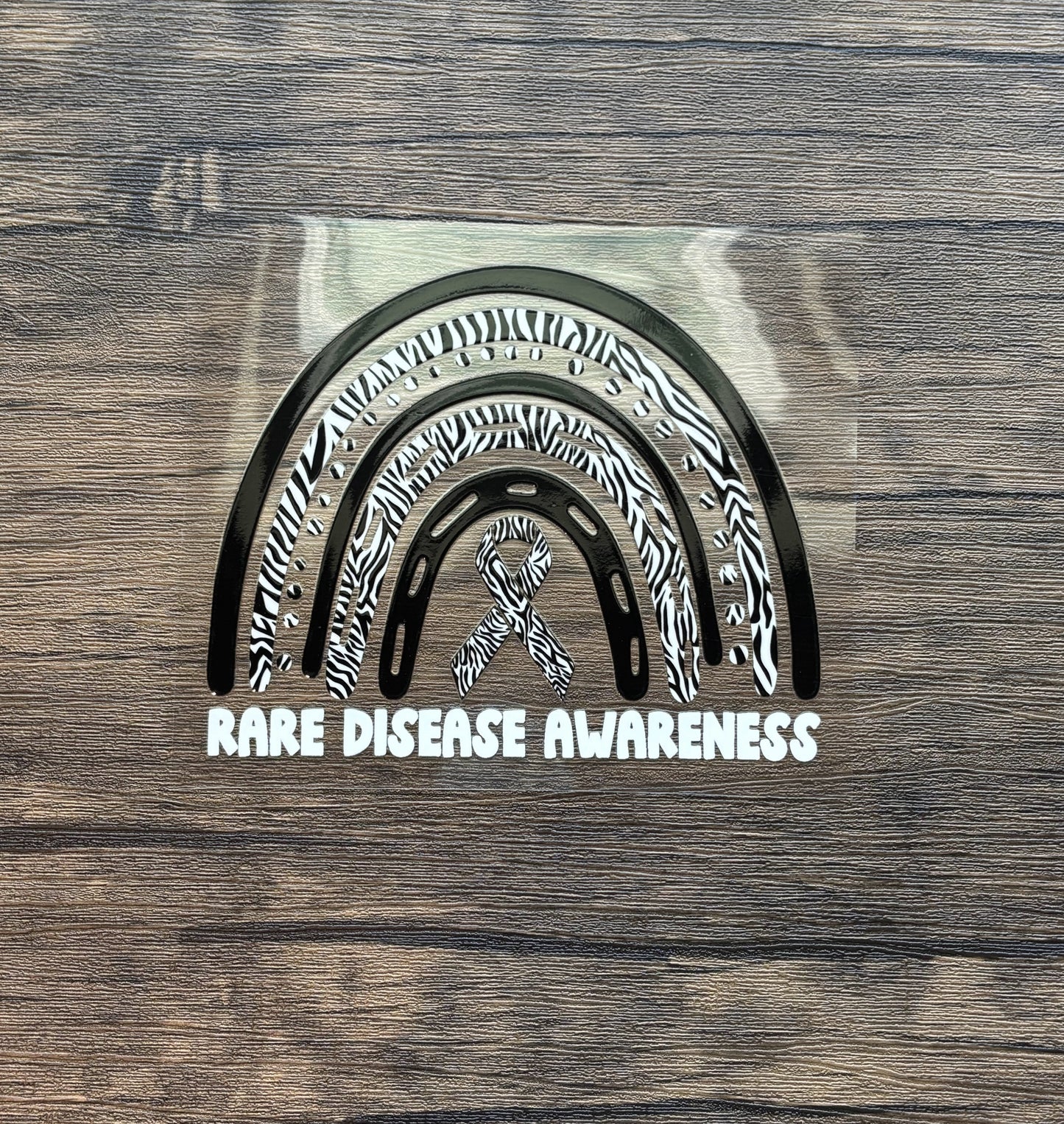 Rare Disease Awareness Rainbow with white font Car Decal