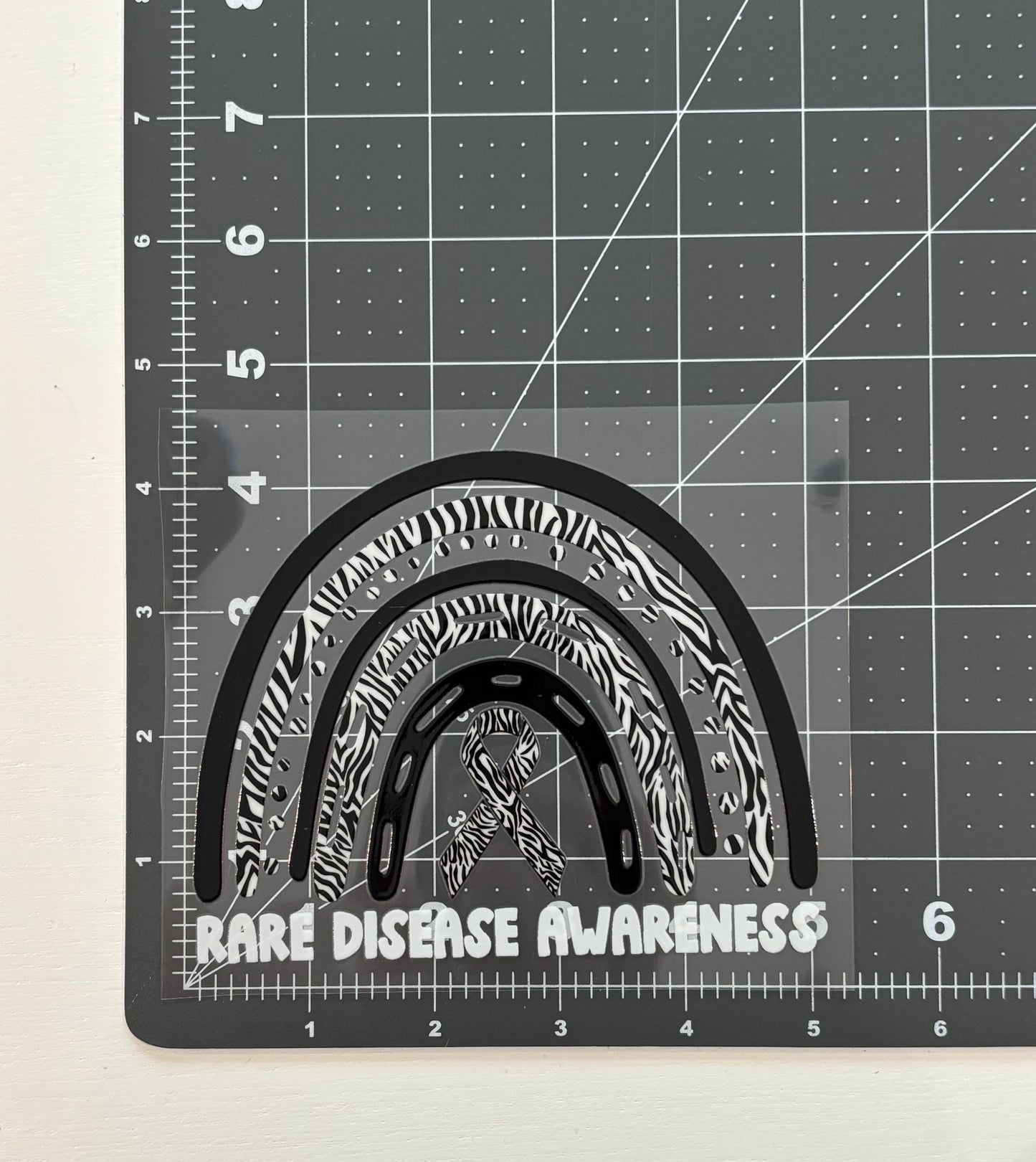 Rare Disease Awareness Rainbow with white font Car Decal