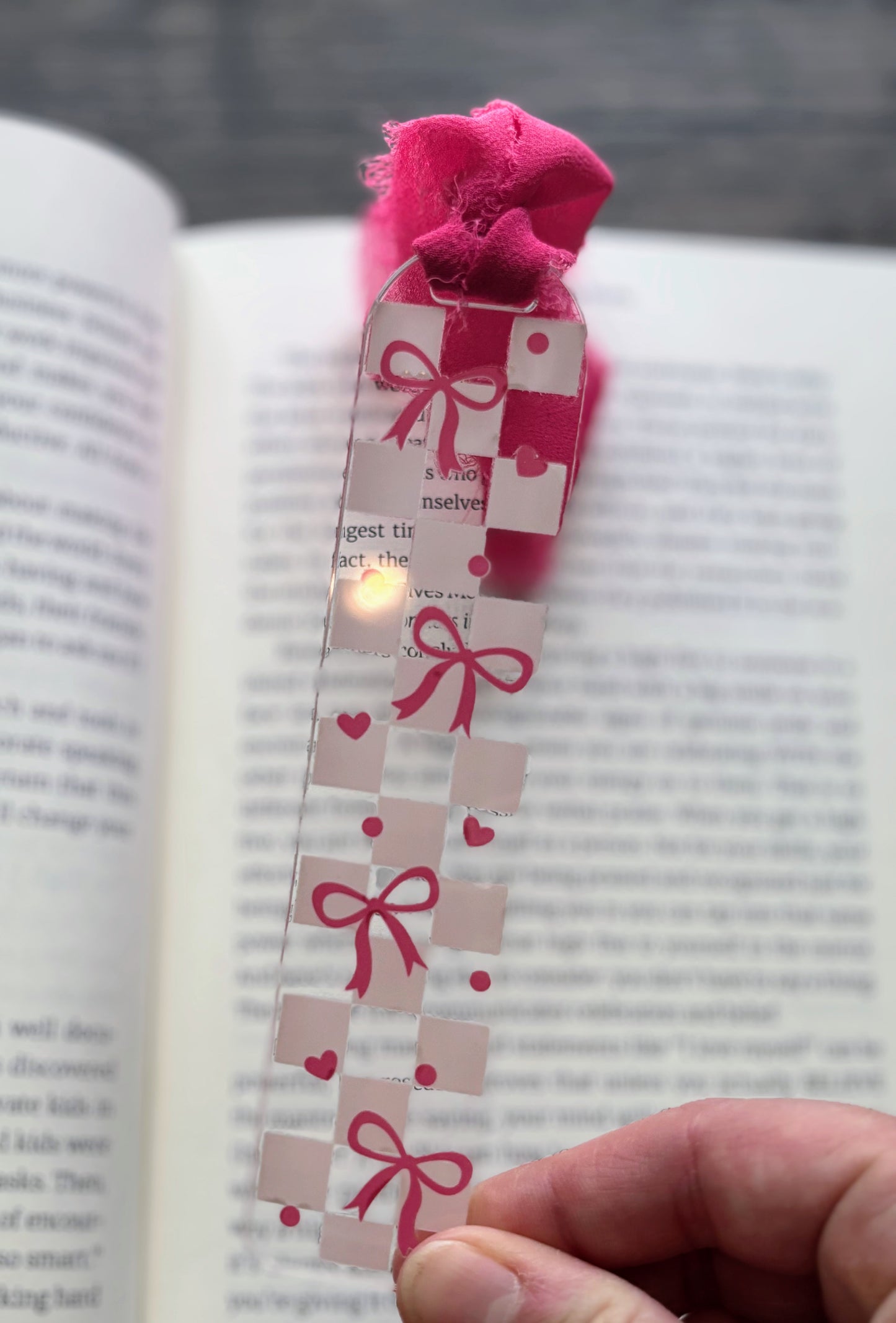 Checkered & Pink Bows Bookmark