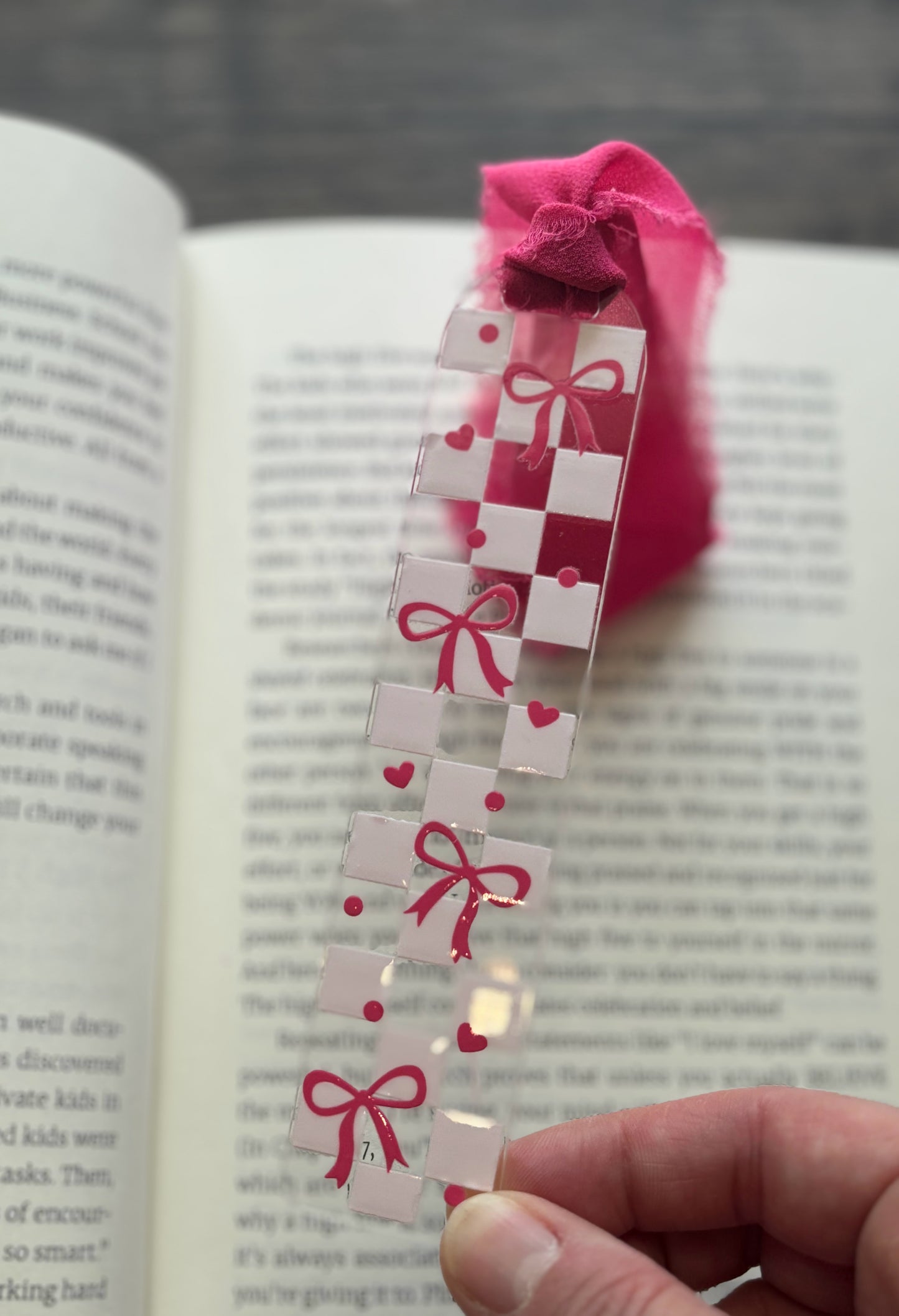 Checkered & Pink Bows Bookmark