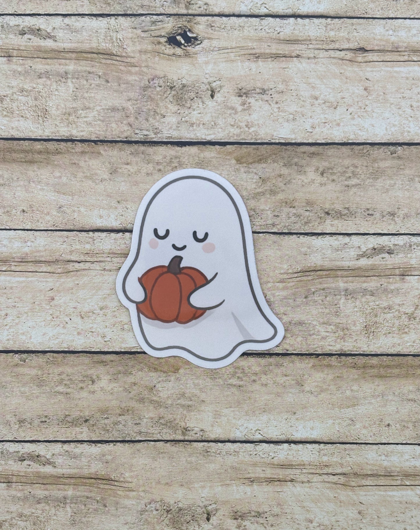 Ghost with Orange Pumpkin Sticker