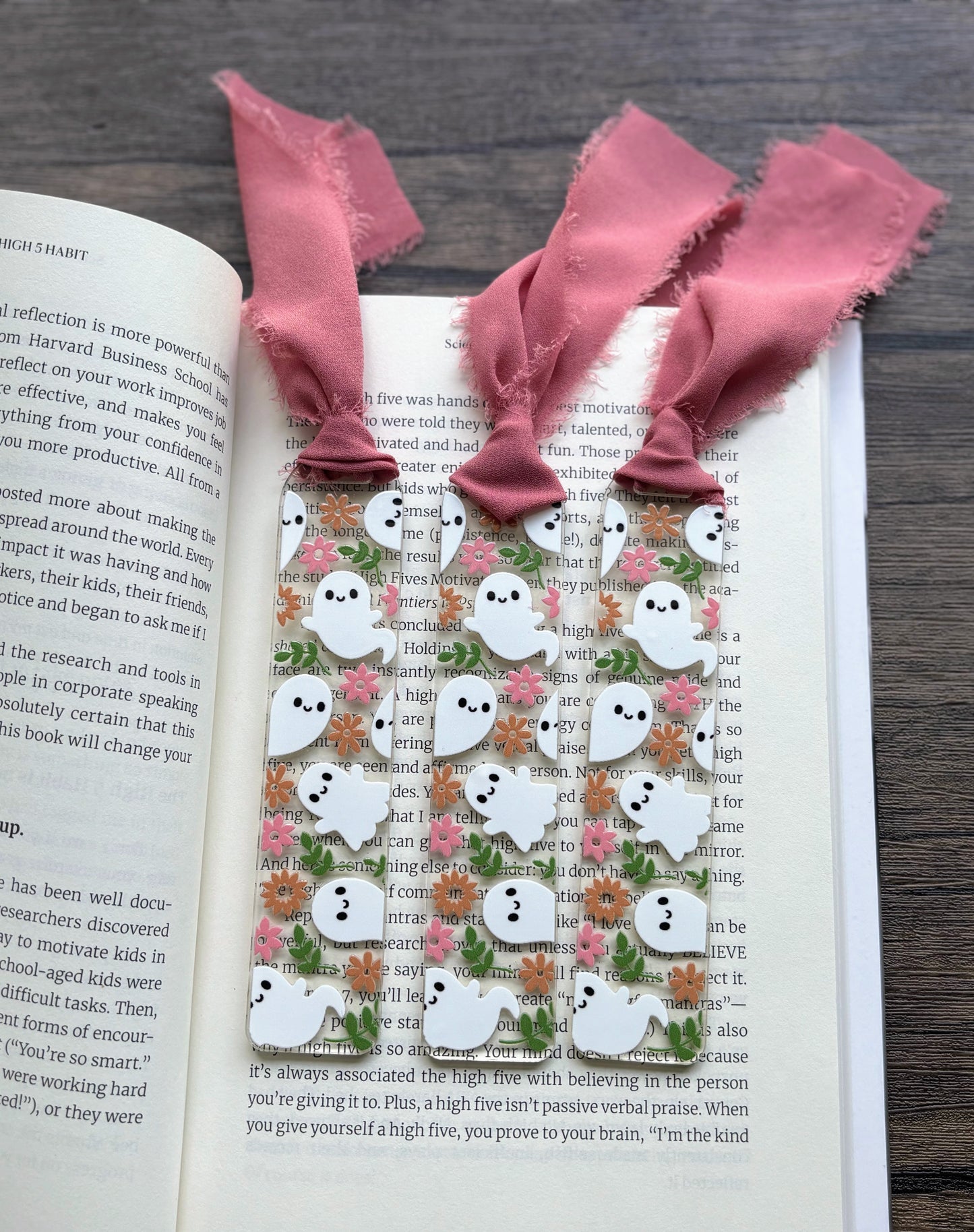 Cute Ghosts with Flowers Bookmark