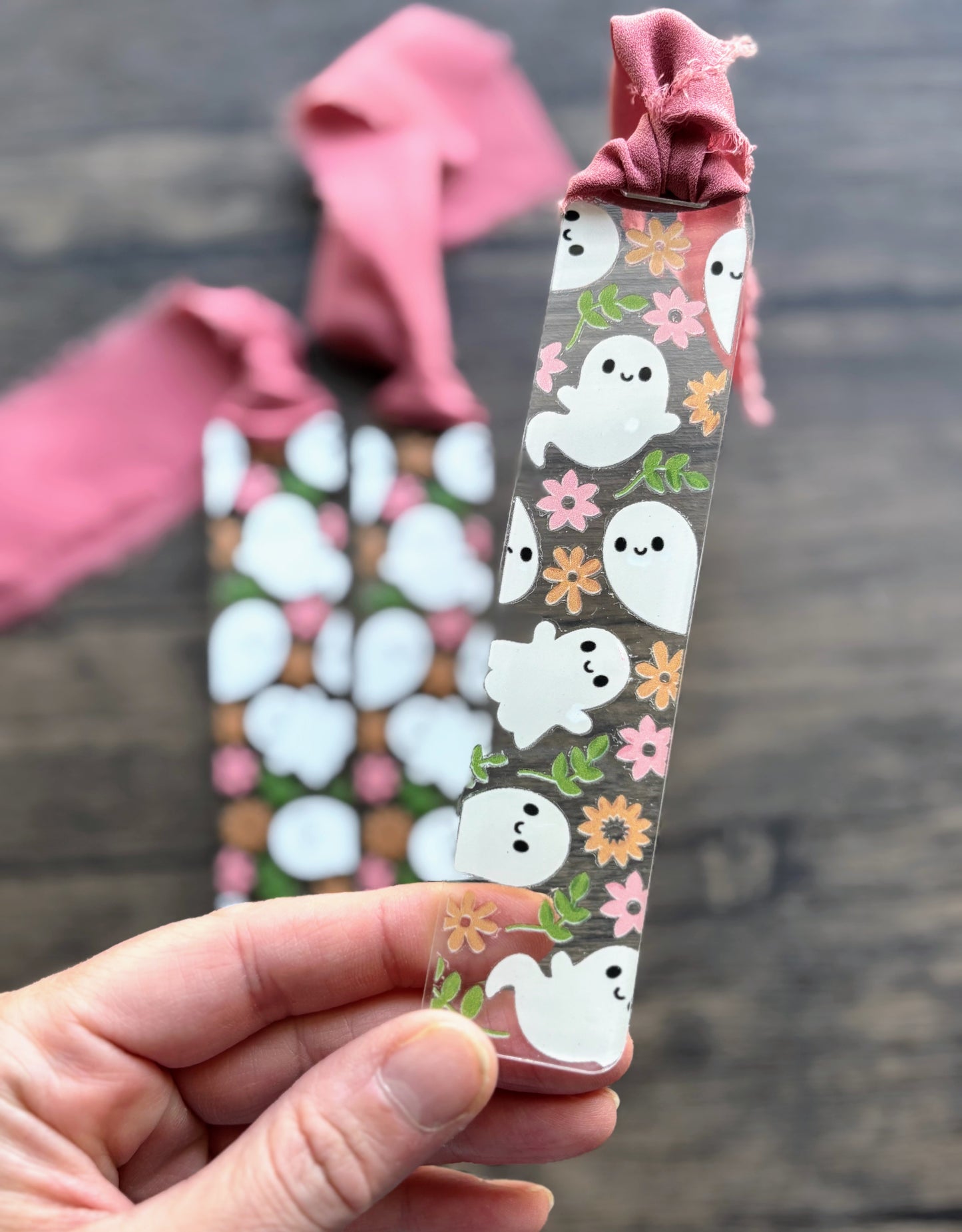 Cute Ghosts with Flowers Bookmark