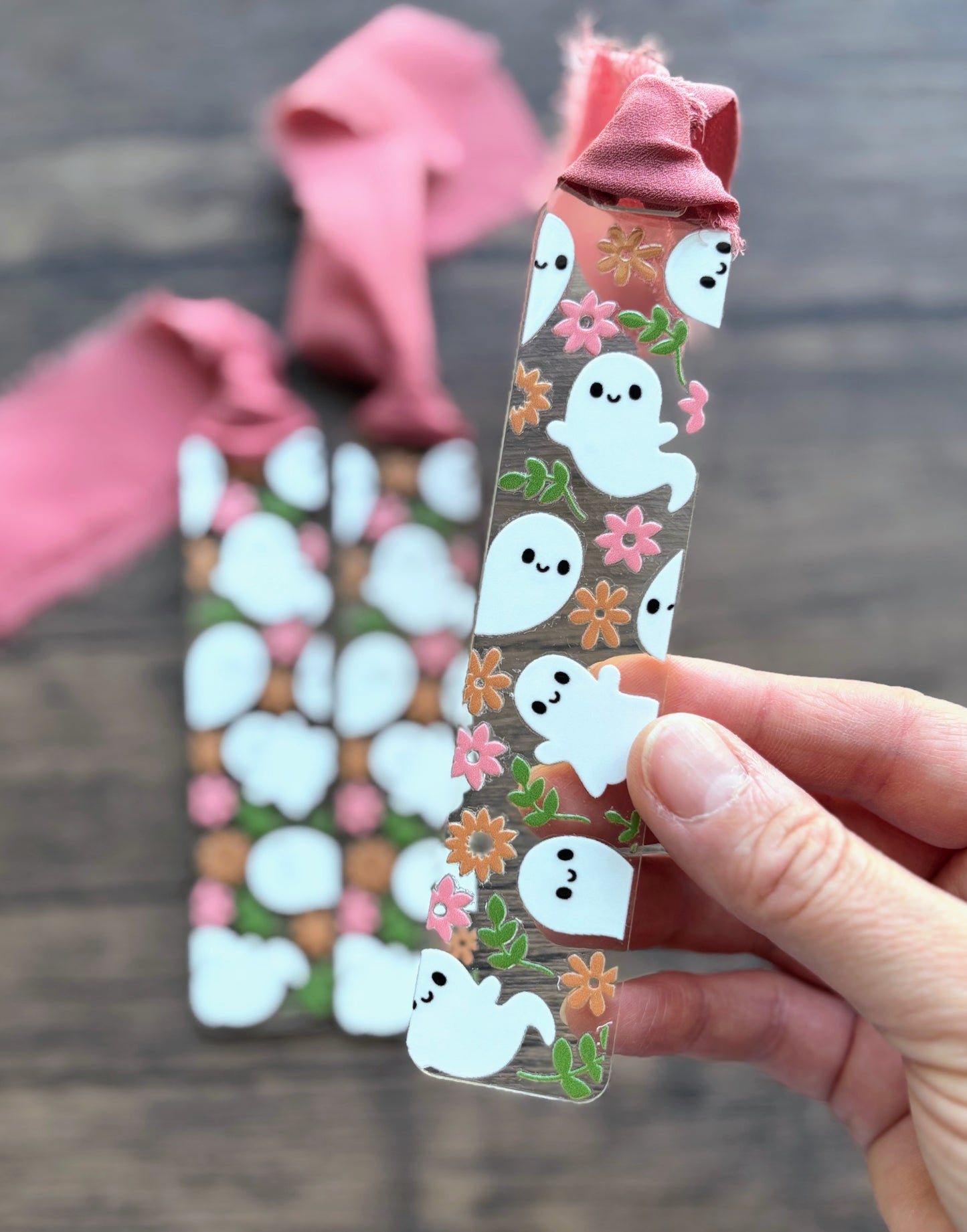 Cute Ghosts with Flowers Bookmark