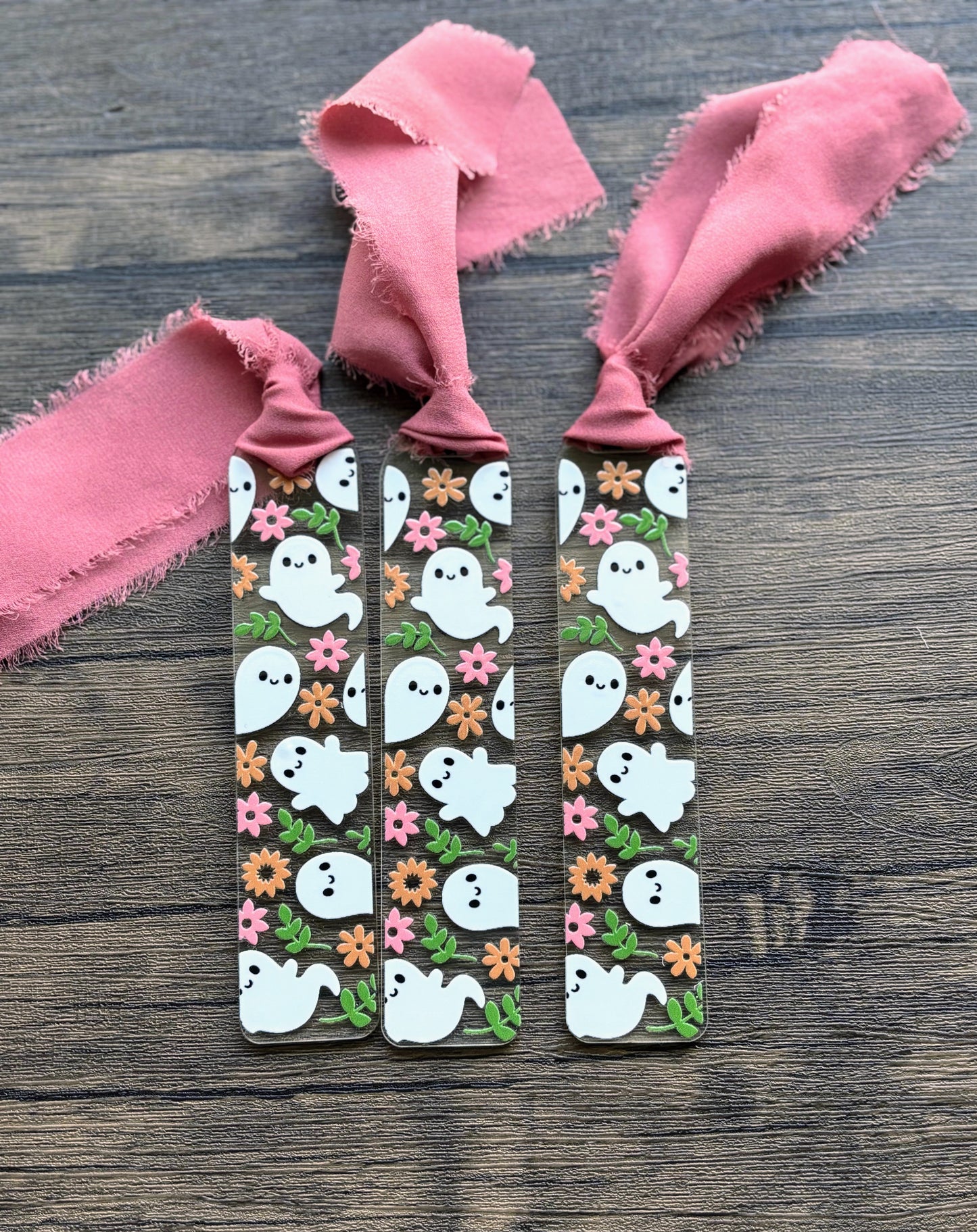 Cute Ghosts with Flowers Bookmark