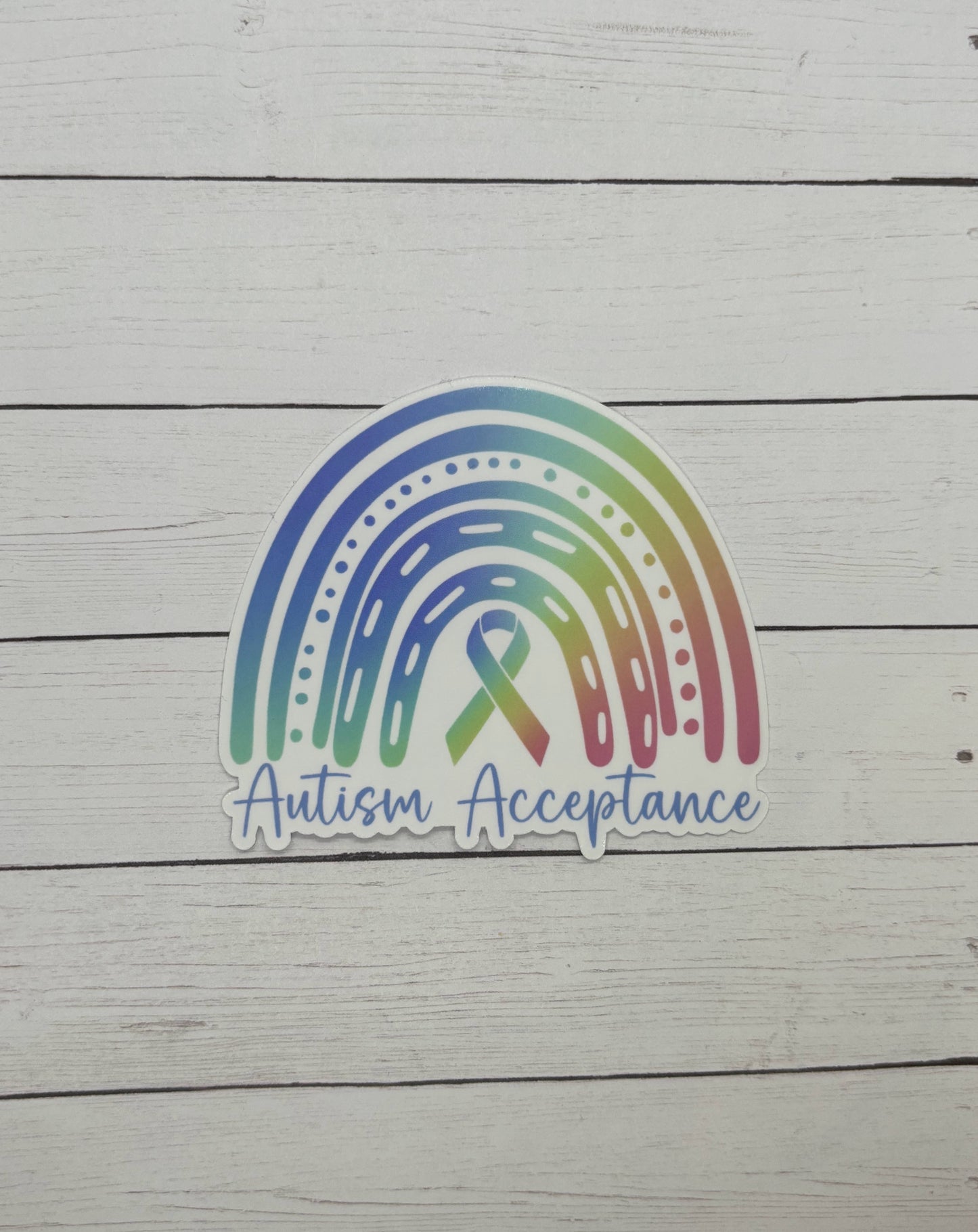 Autism Acceptance Rainbow with Ribbon Sticker or Magnet