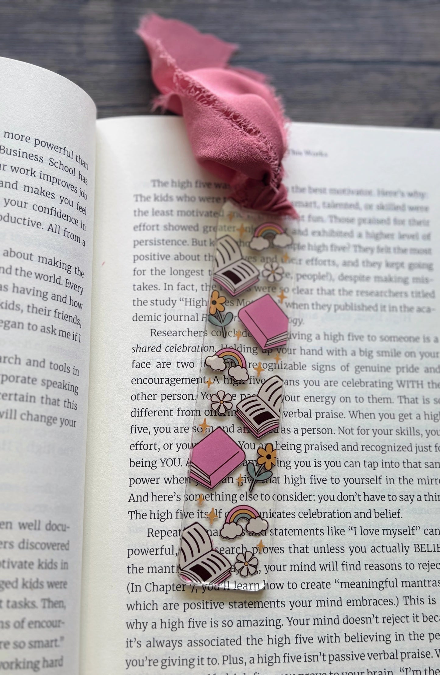 Pink Books & Rainbows Bookmark