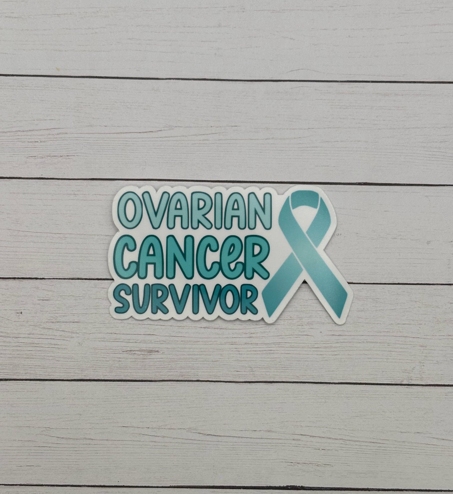 Ovarian Cancer Survivor with Ribbon Sticker