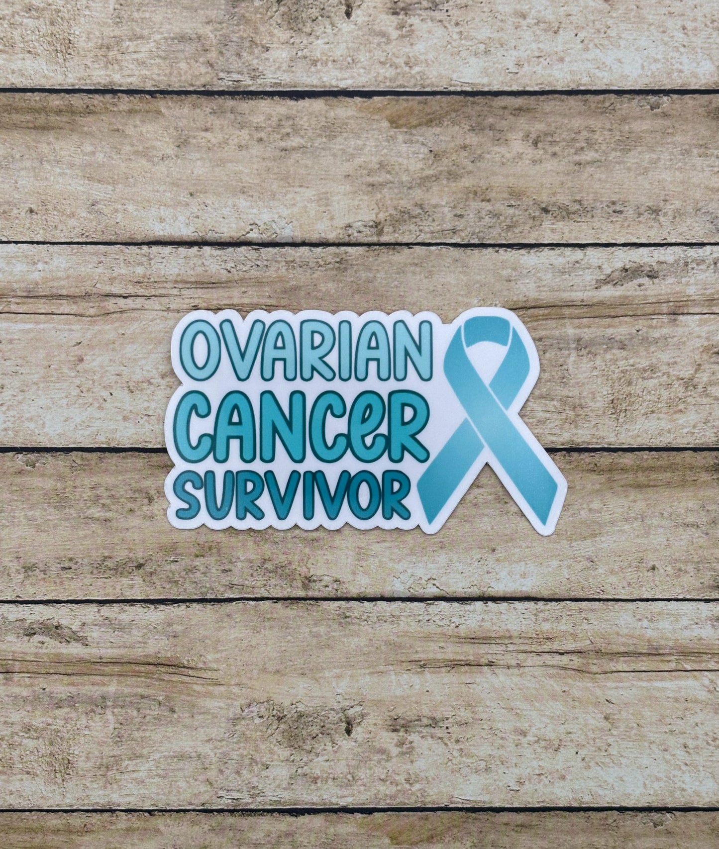Ovarian Cancer Survivor with Ribbon Sticker