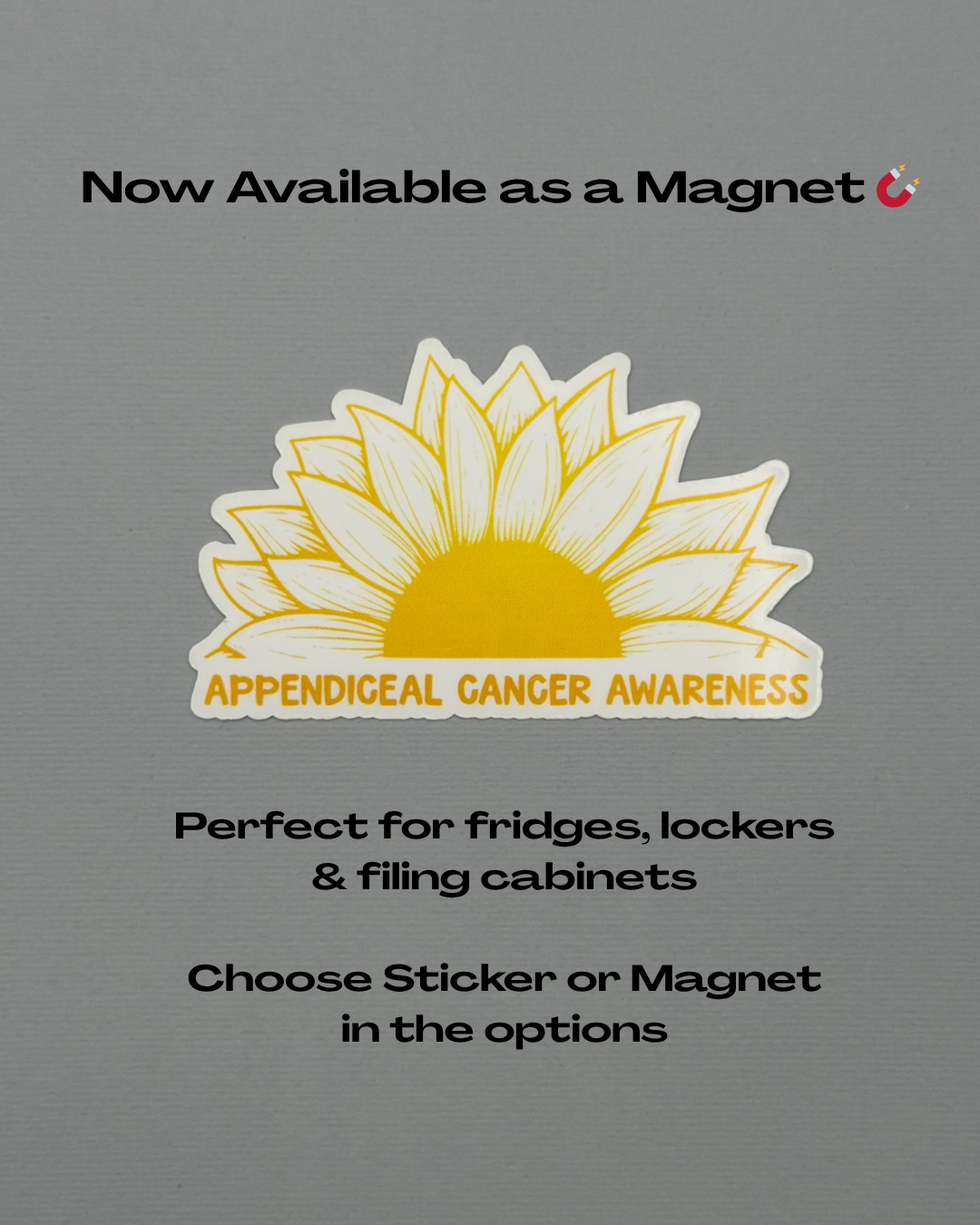 Appendiceal Cancer Awareness Sunflower Sticker or Magnet