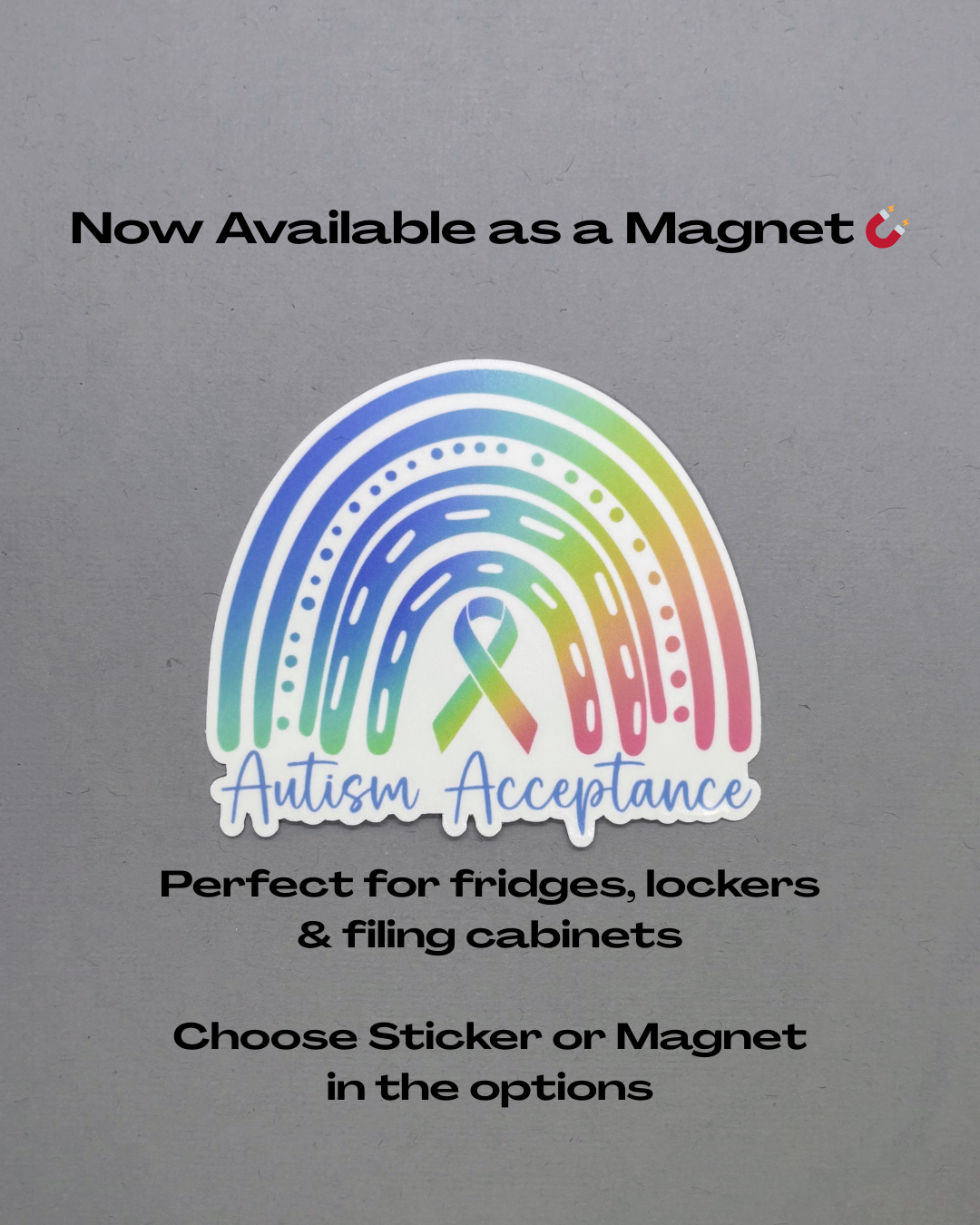 Autism Acceptance Rainbow with Ribbon Sticker or Magnet