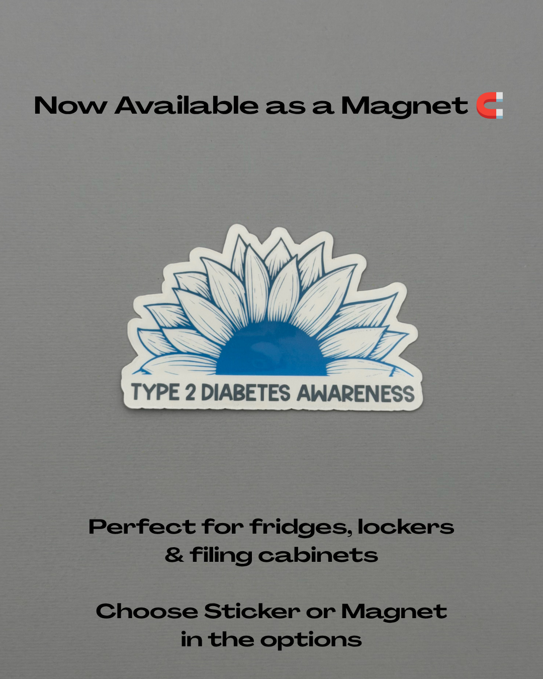 Type 2 Diabetes Awareness Sunflower Sticker or Magnet