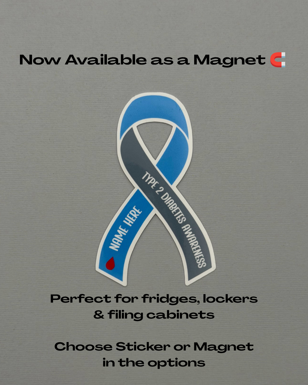 Type 2 Diabetes Awareness Custom Ribbon Sticker or Magnet