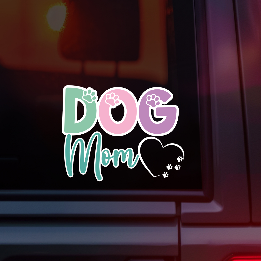 Dog Mom Car Decal - Green, Pink and Purple