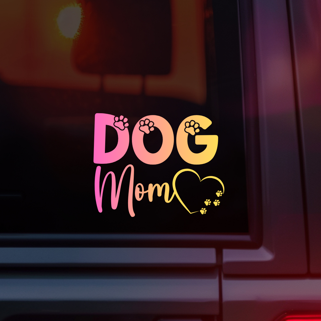 Dog Mom Car Decal - Pink Orange Gradient