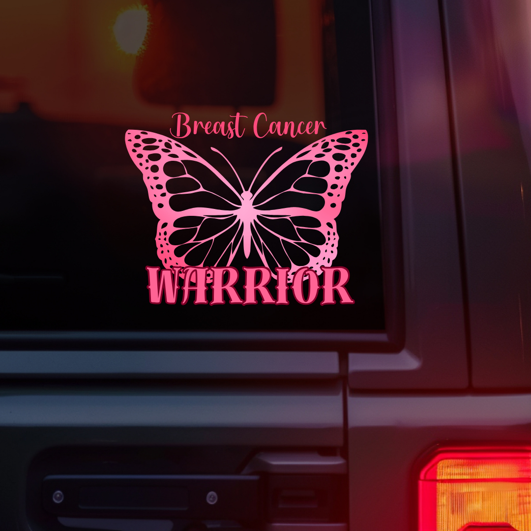 Breast Cancer Warrior Butterfly Car Decal