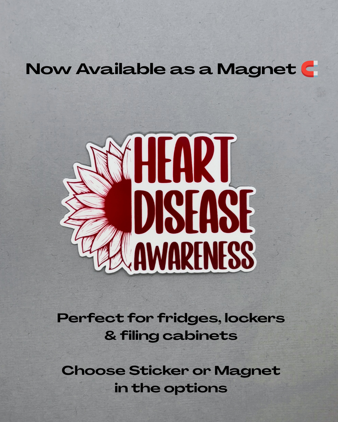 Heart Disease Awareness Sunflower Sticker or Magnet