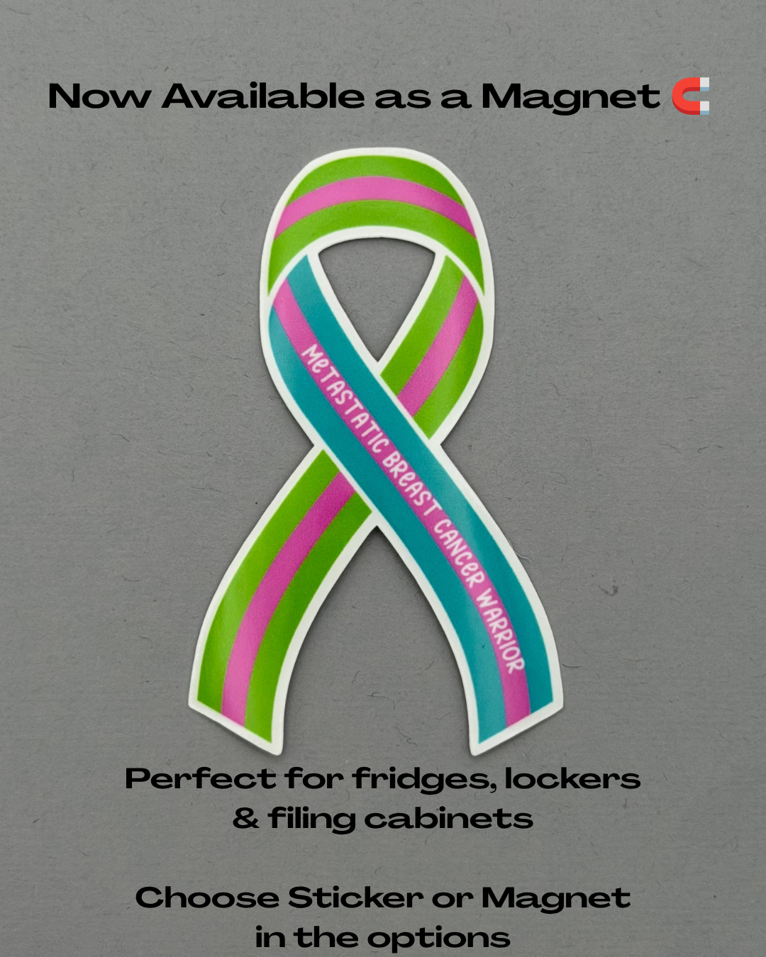 Metastatic Breast Cancer Warrior Ribbon Sticker or Magnet