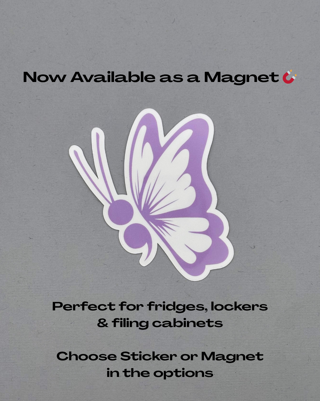 Semi Colon Butterfly Sticker or Magnet