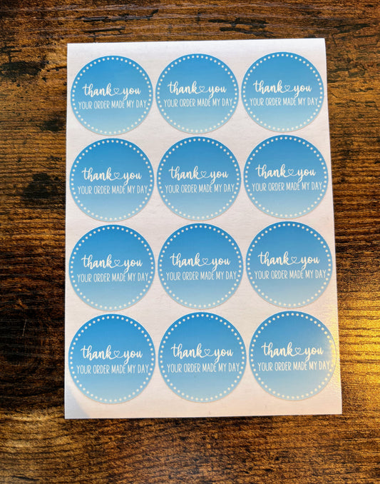 Thank you Your Order Made My Day Packaging Stickers - Blue Gradient