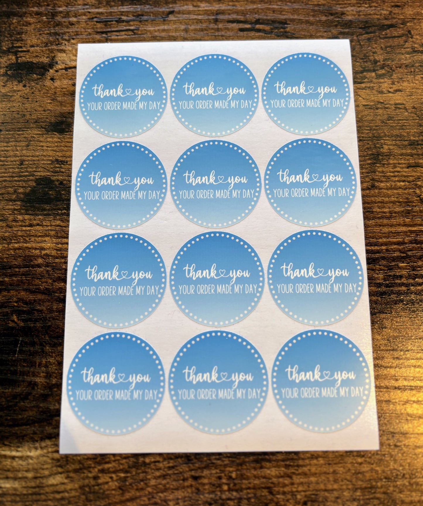 Thank you Your Order Made My Day Packaging Stickers - Blue Gradient