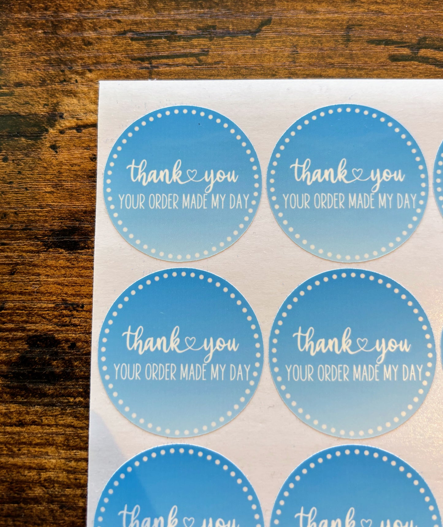 Thank you Your Order Made My Day Packaging Stickers - Blue Gradient