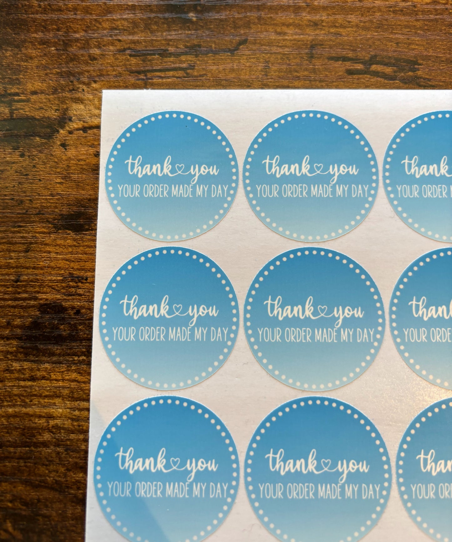 Thank you Your Order Made My Day Packaging Stickers - Blue Gradient