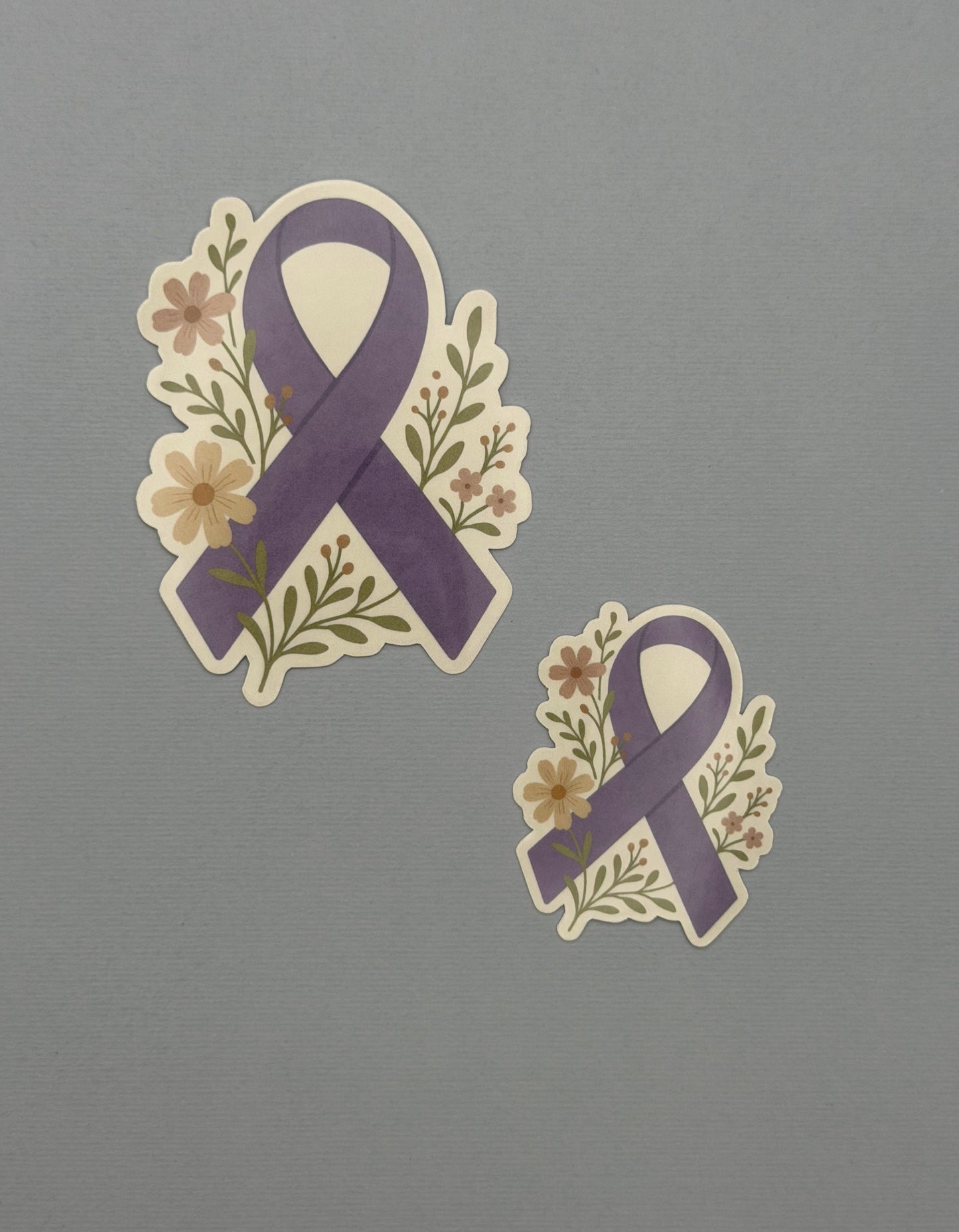 Purple Awareness Ribbon with Flowers Sticker or Magnet