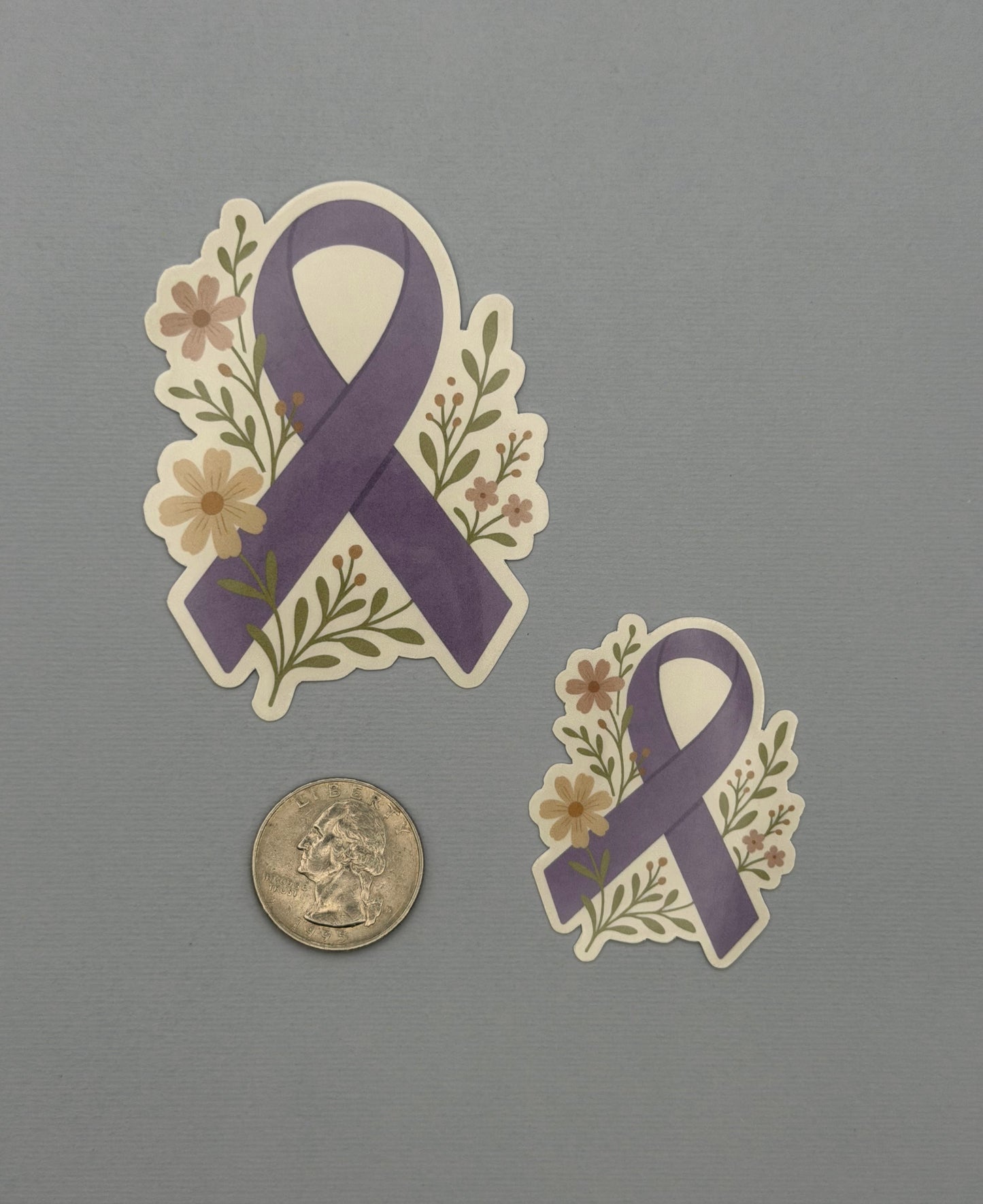 Purple Awareness Ribbon with Flowers Sticker or Magnet