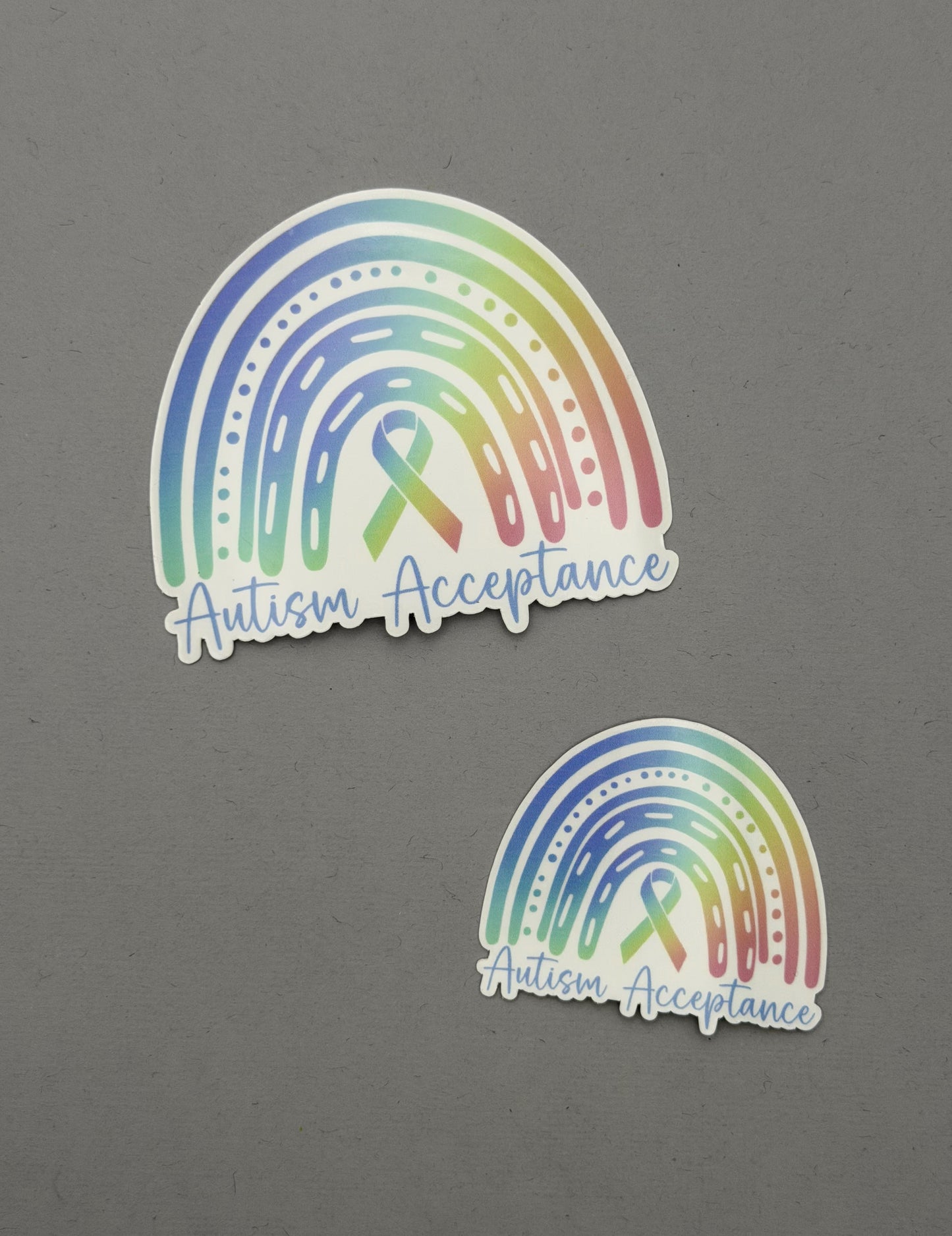 Autism Acceptance Rainbow with Ribbon Sticker or Magnet