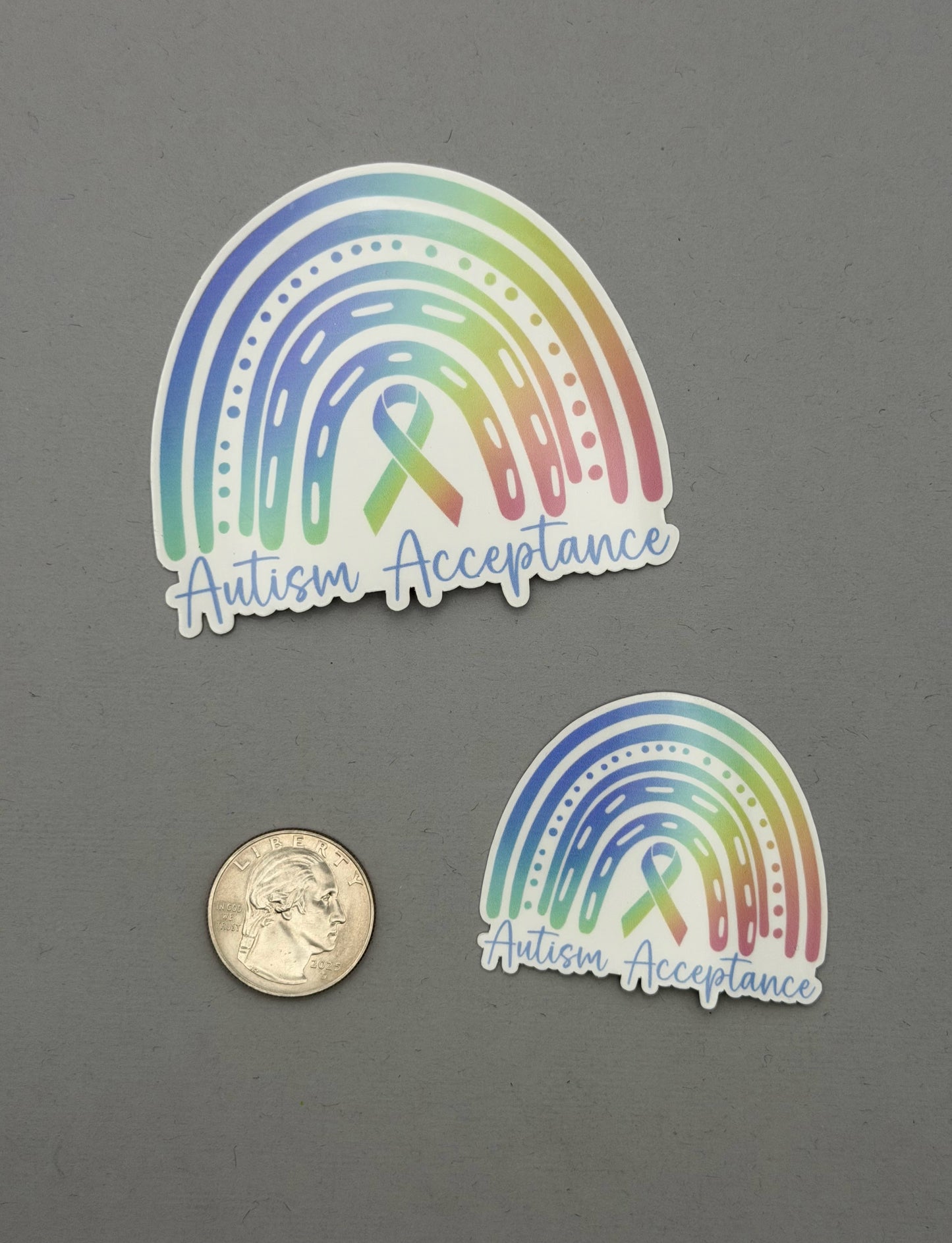 Autism Acceptance Rainbow with Ribbon Sticker or Magnet