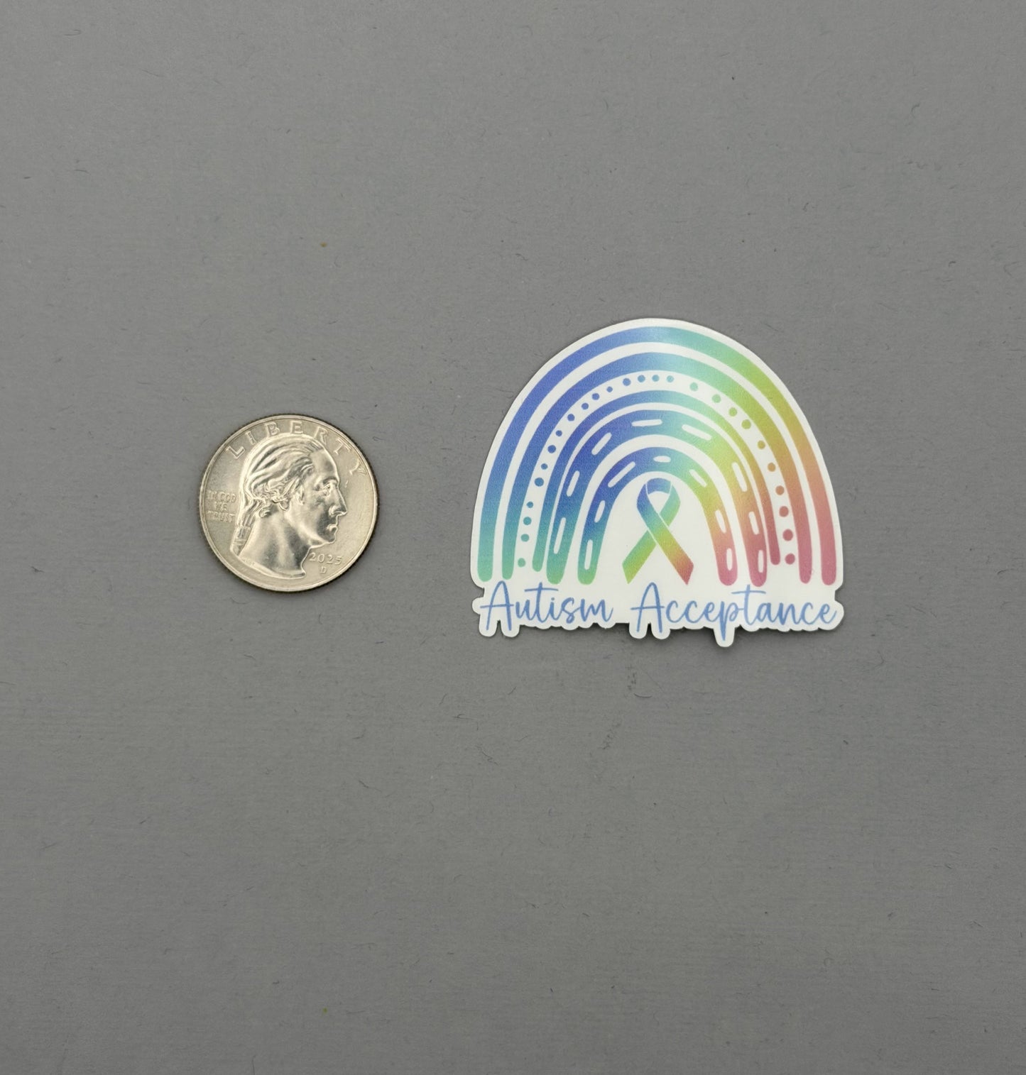 Autism Acceptance Rainbow with Ribbon Sticker or Magnet