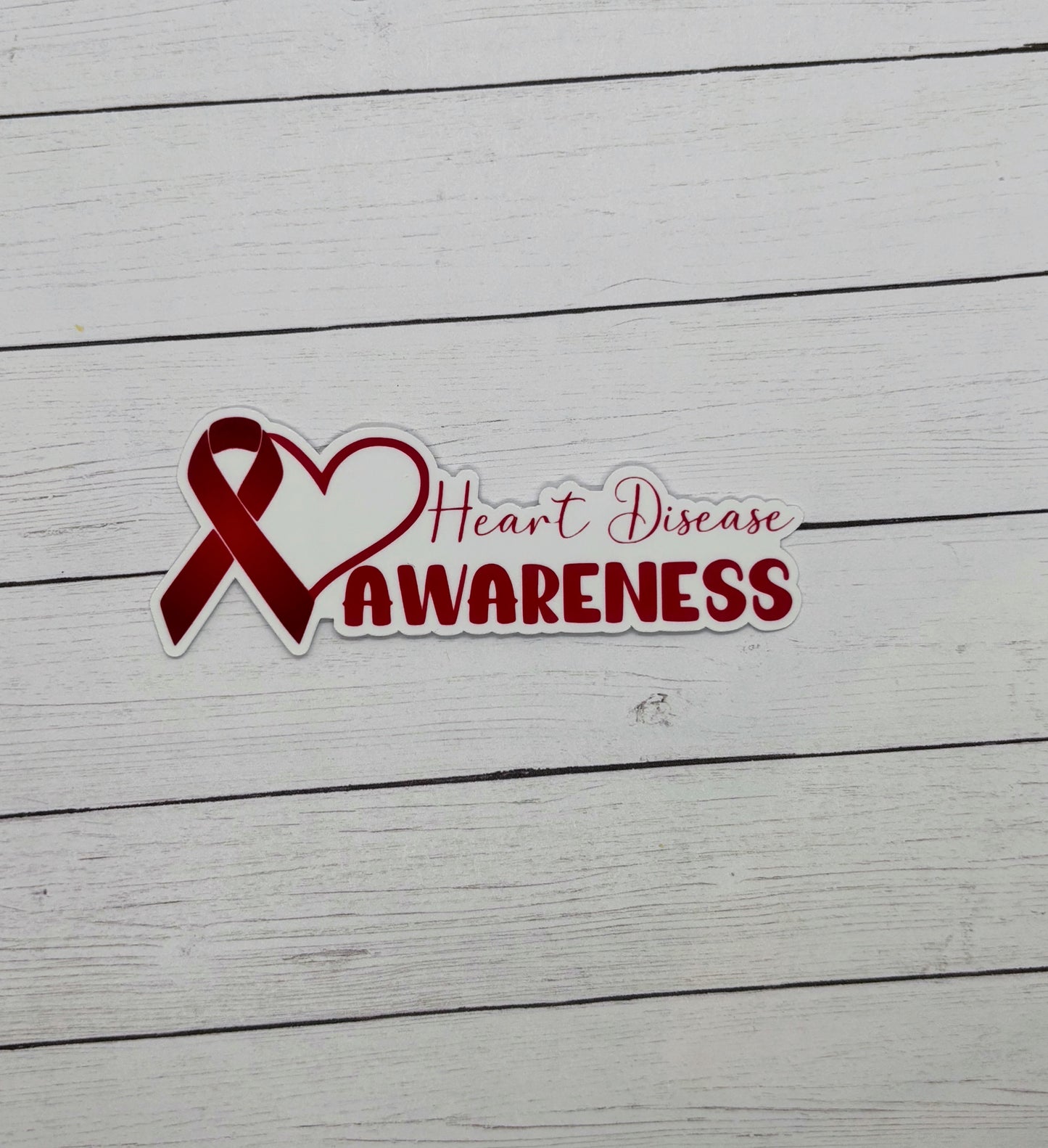 Heart Disease Awareness with Heart & Ribbon Sticker