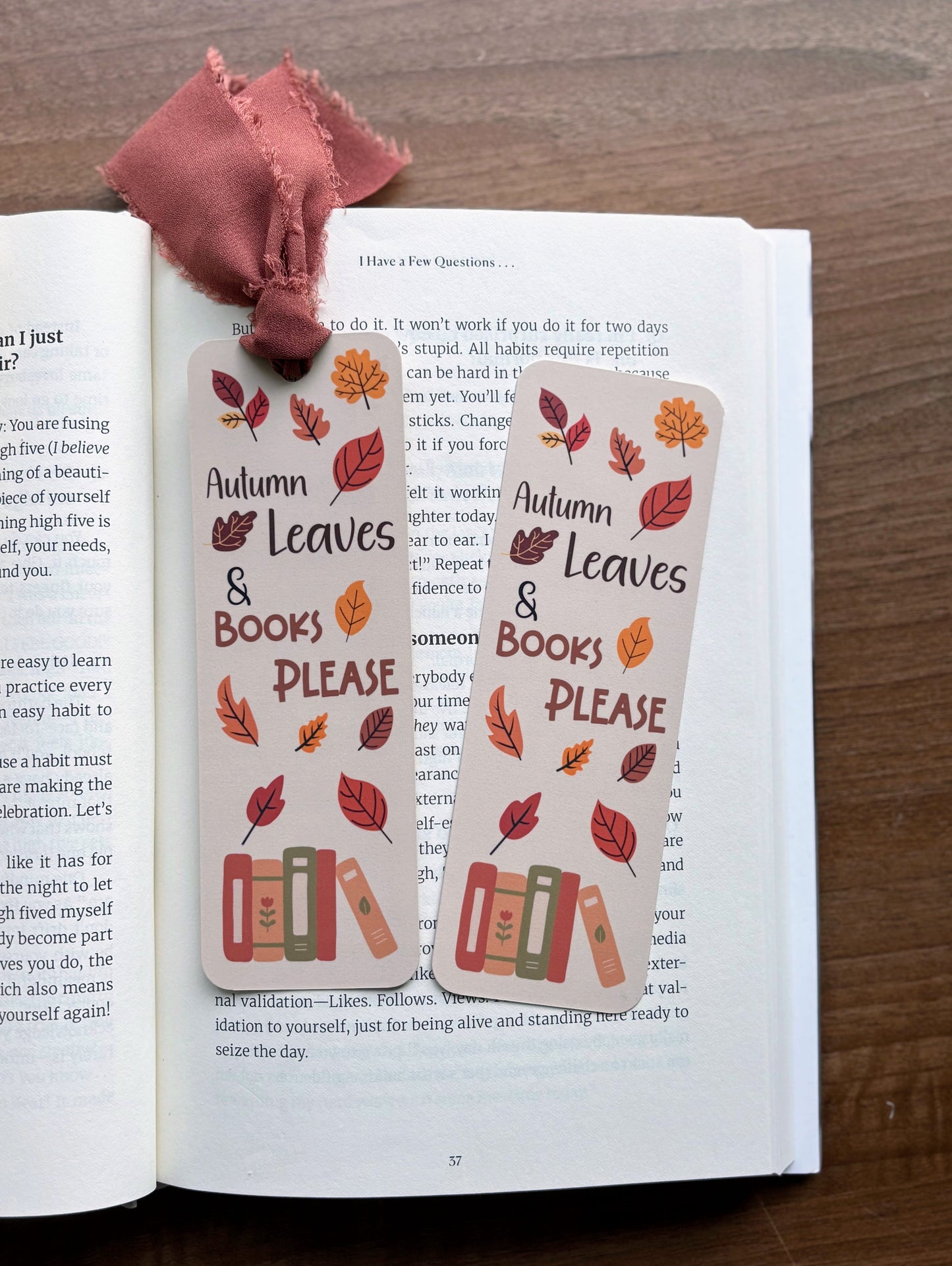 Autumn Leaves & Books Please Bookmark