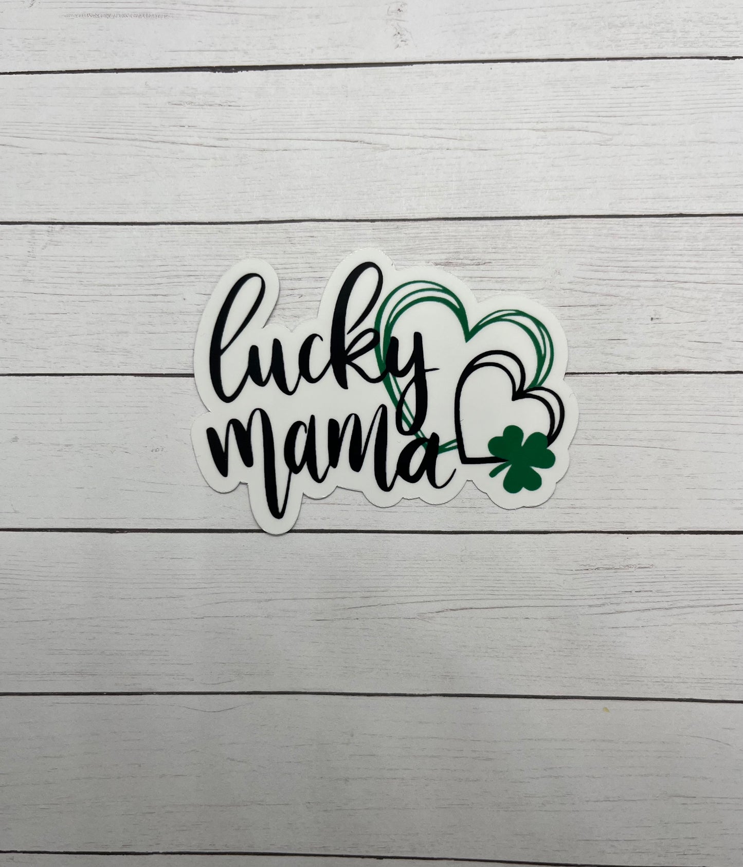 Lucky Mama Sticker with Hearts & Shamrocks