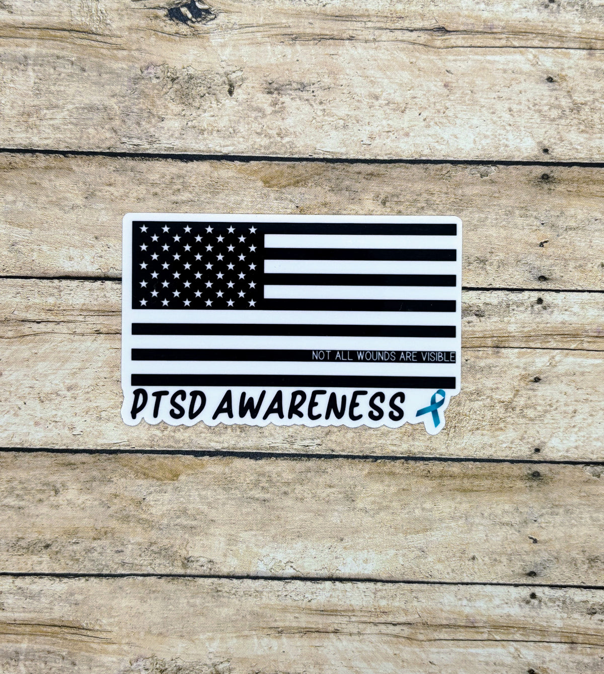 Ptsd Text Sticker PTSD Awareness American Flag Sticker – Made with Monday