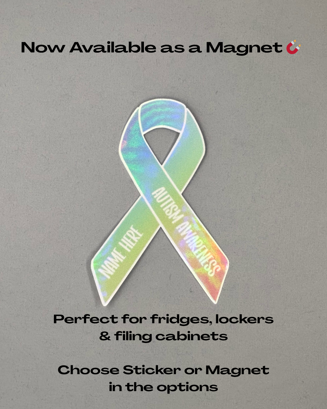 Autism Awareness Holographic Custom Ribbon Sticker or Magnet