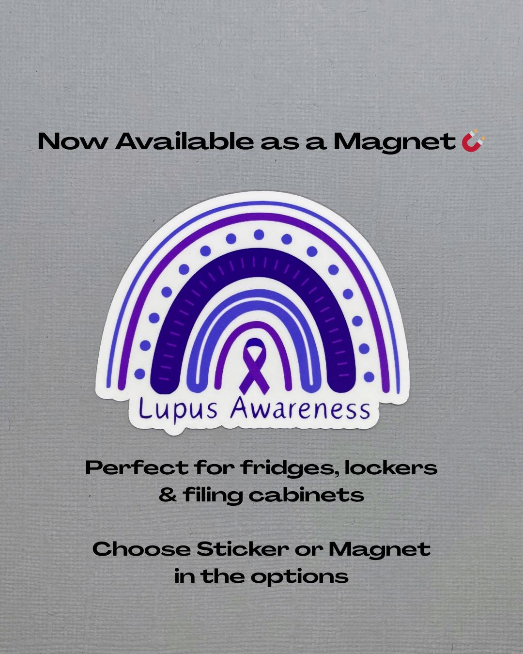 Lupus Awareness Purple Rainbow Sticker or Magnet