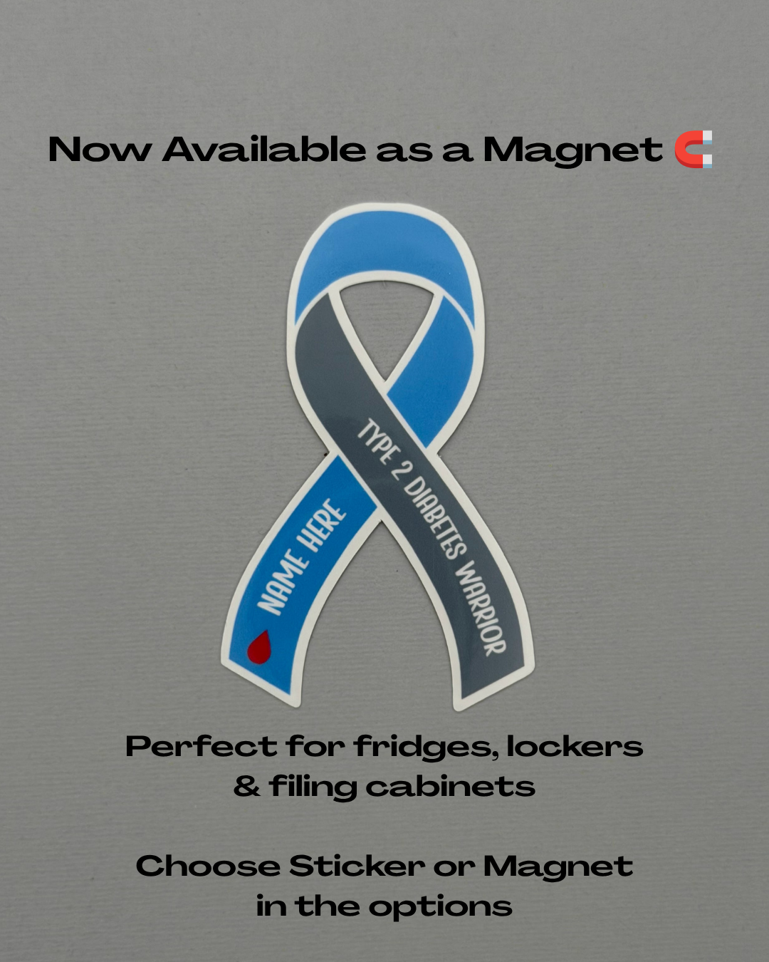 Type 2 Diabetes Warrior Custom Ribbon Sticker or Magnet