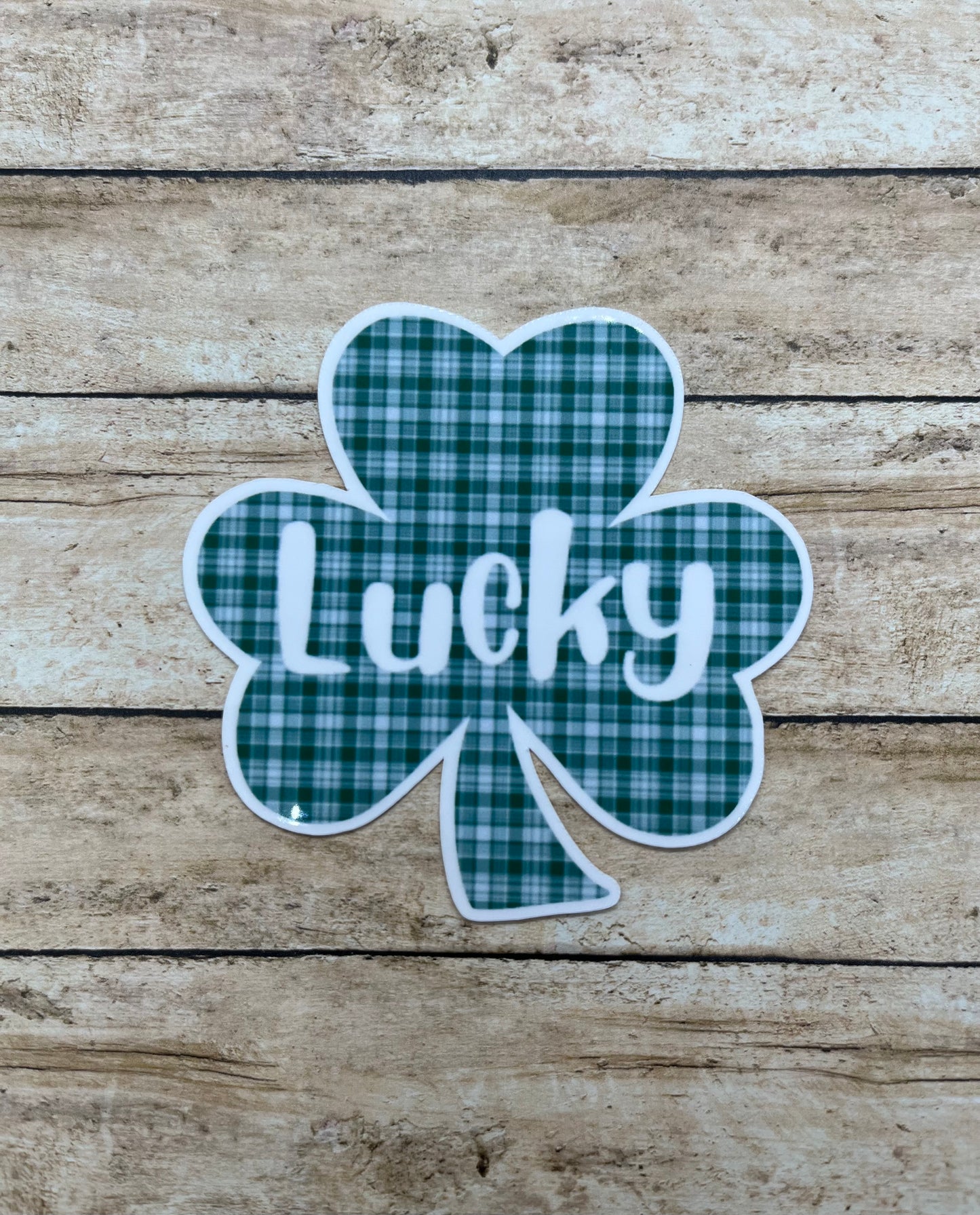 Lucky Green Plaid Shamrock Sticker