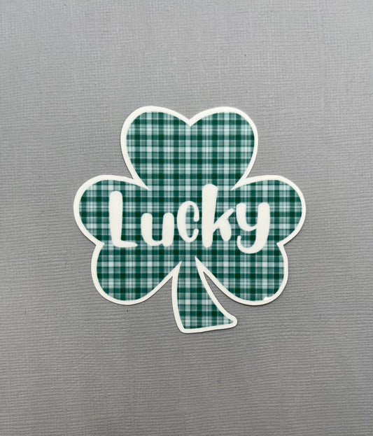 Lucky Green Plaid Shamrock Sticker