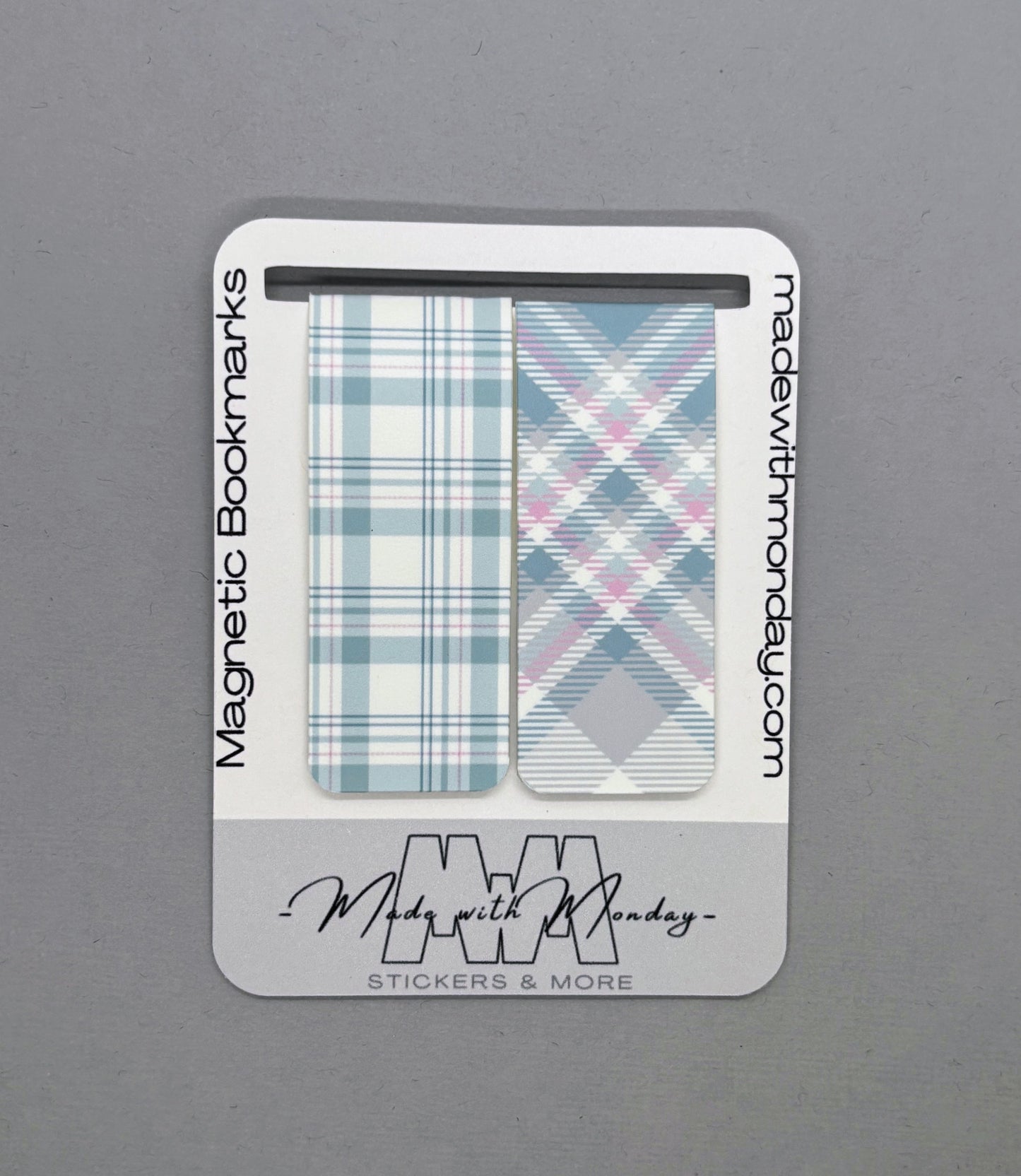 Pink & Blue Plaid Magnetic Bookmark