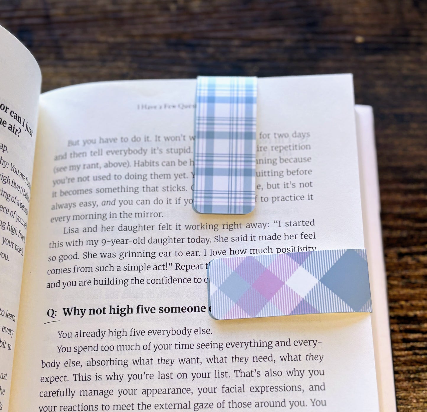 Pink & Blue Plaid Magnetic Bookmark