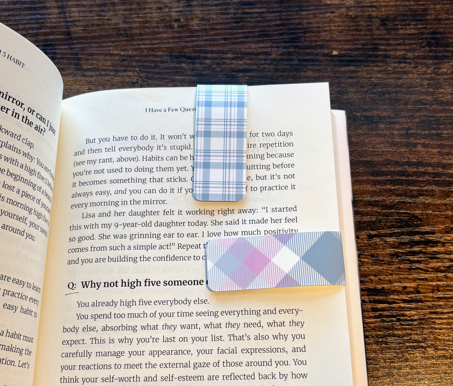 Pink & Blue Plaid Magnetic Bookmark