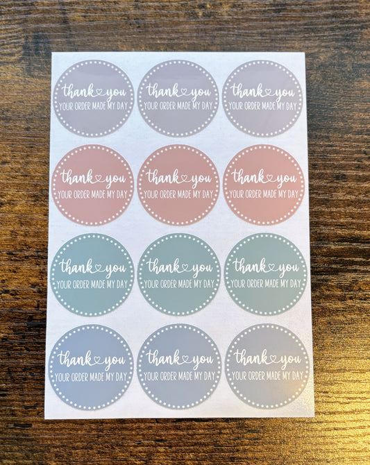 Thank you Your Order Made My Day Packaging Stickers - Boho Assorted