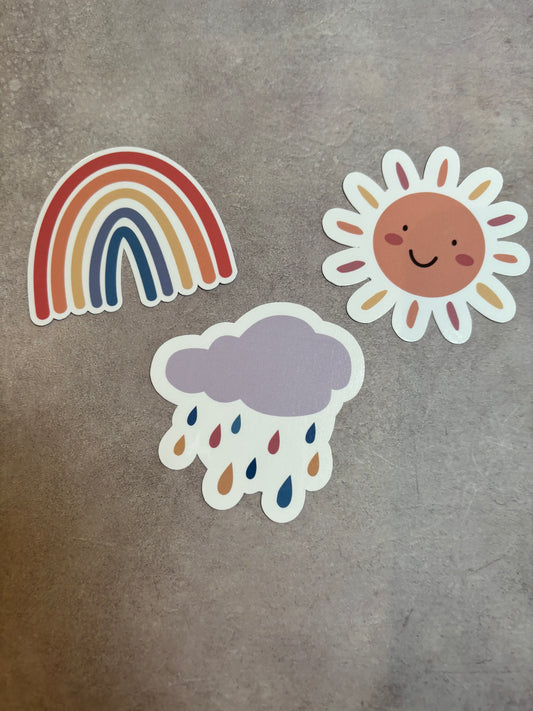 Boho Rainbow Sun & Rain Cloud Stickers