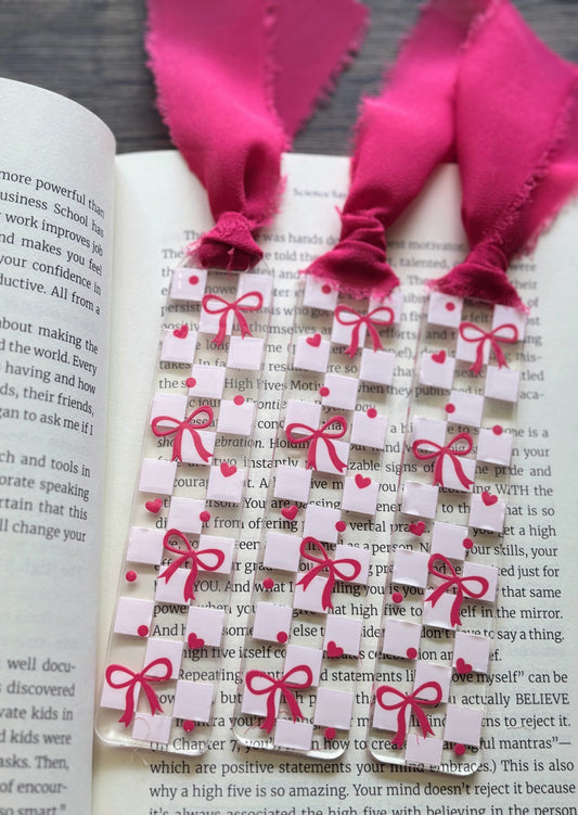 Checkered & Pink Bows Bookmark