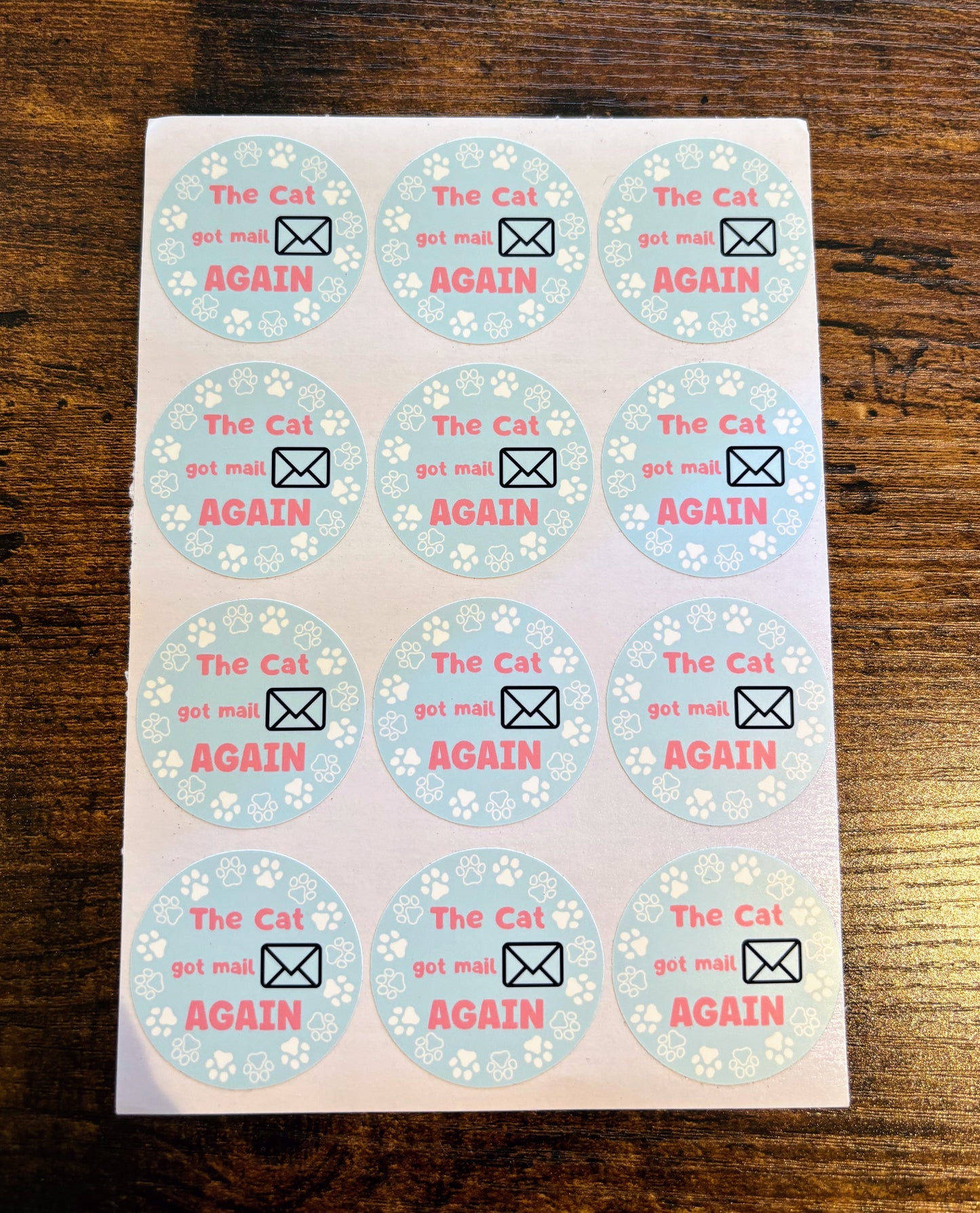 The Cat got mail again Small Business Packaging Stickers - 12 stickers