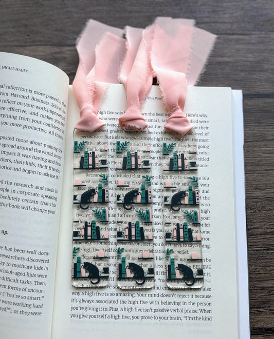 Cats & Bookshelf Boho Bookmark